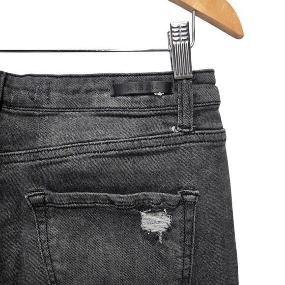 RISEN Jeans Flare Button-Fly Black Distressed Waist 32 Size 15 - Picture 4 of 5